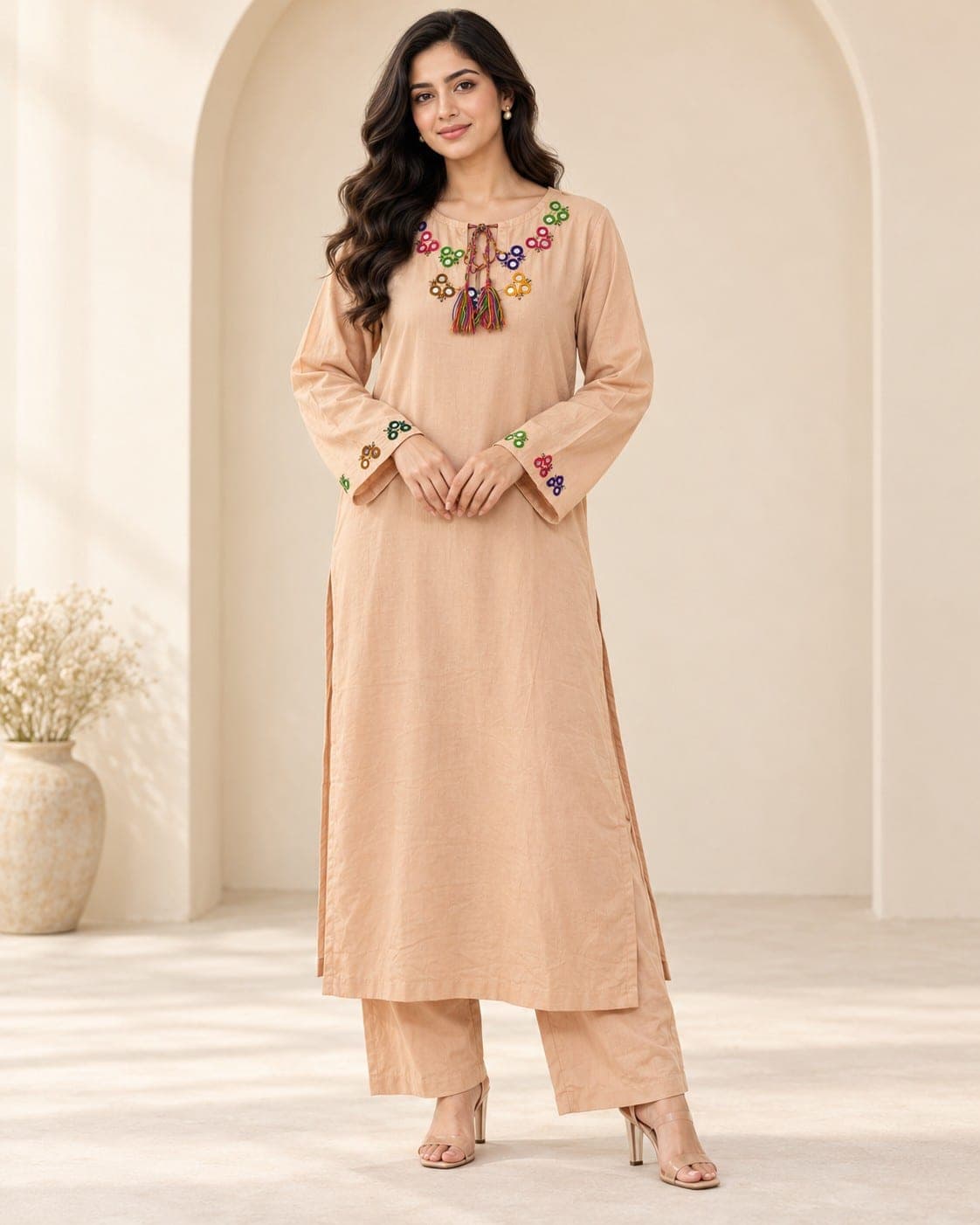 Camel Embroidered Two-Piece Suit, detail 4 of 8