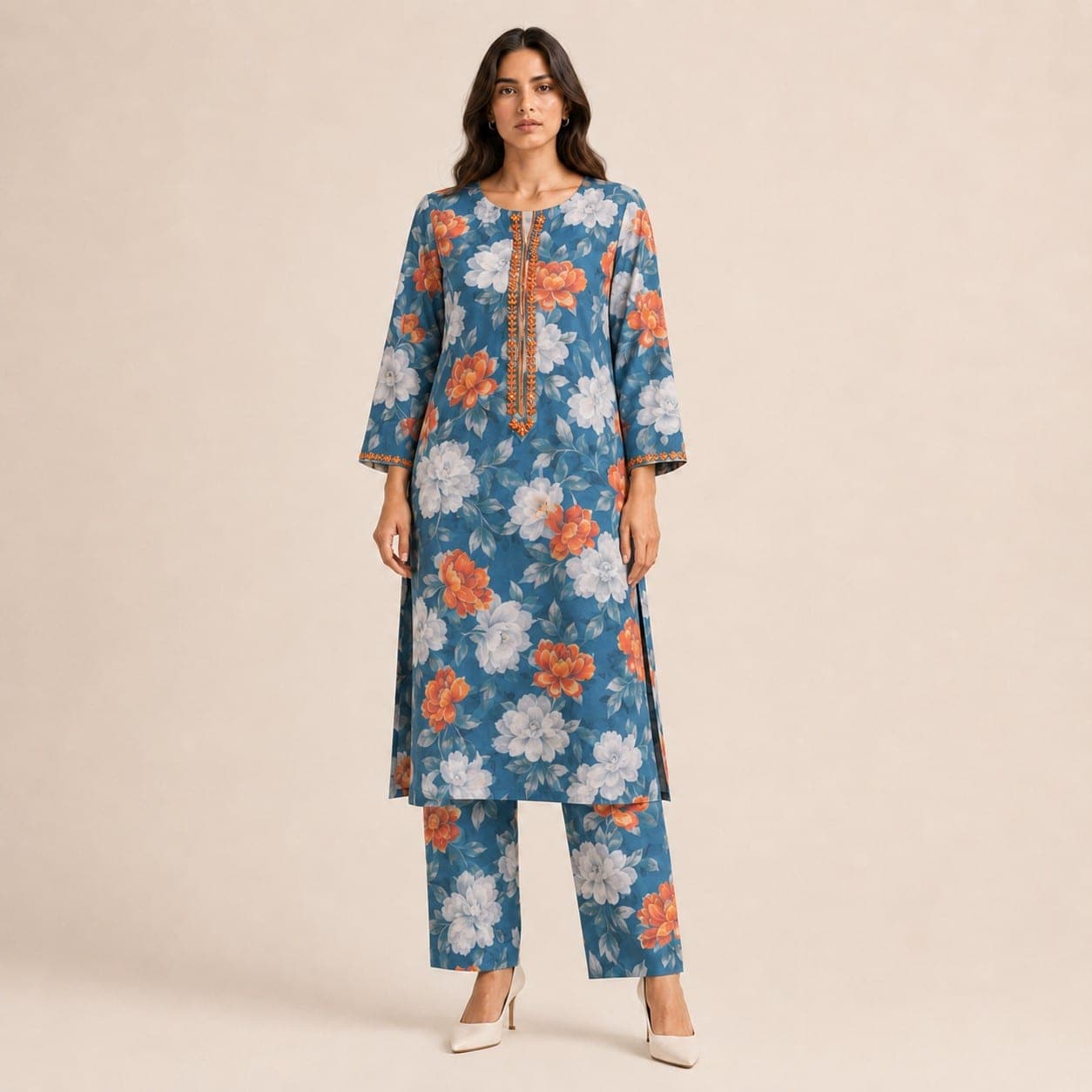 Blue Floral Printed Two-Piece Suit, detail 5 of 6