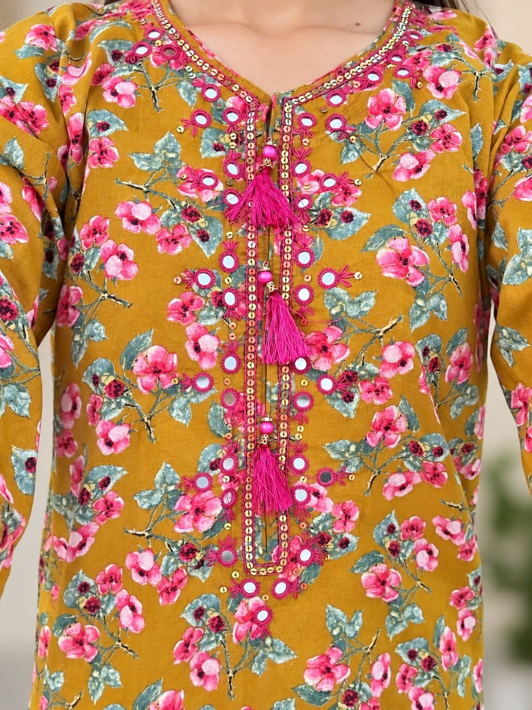 Mustard Floral Printed Two-Piece Suit, detail 1 of 4