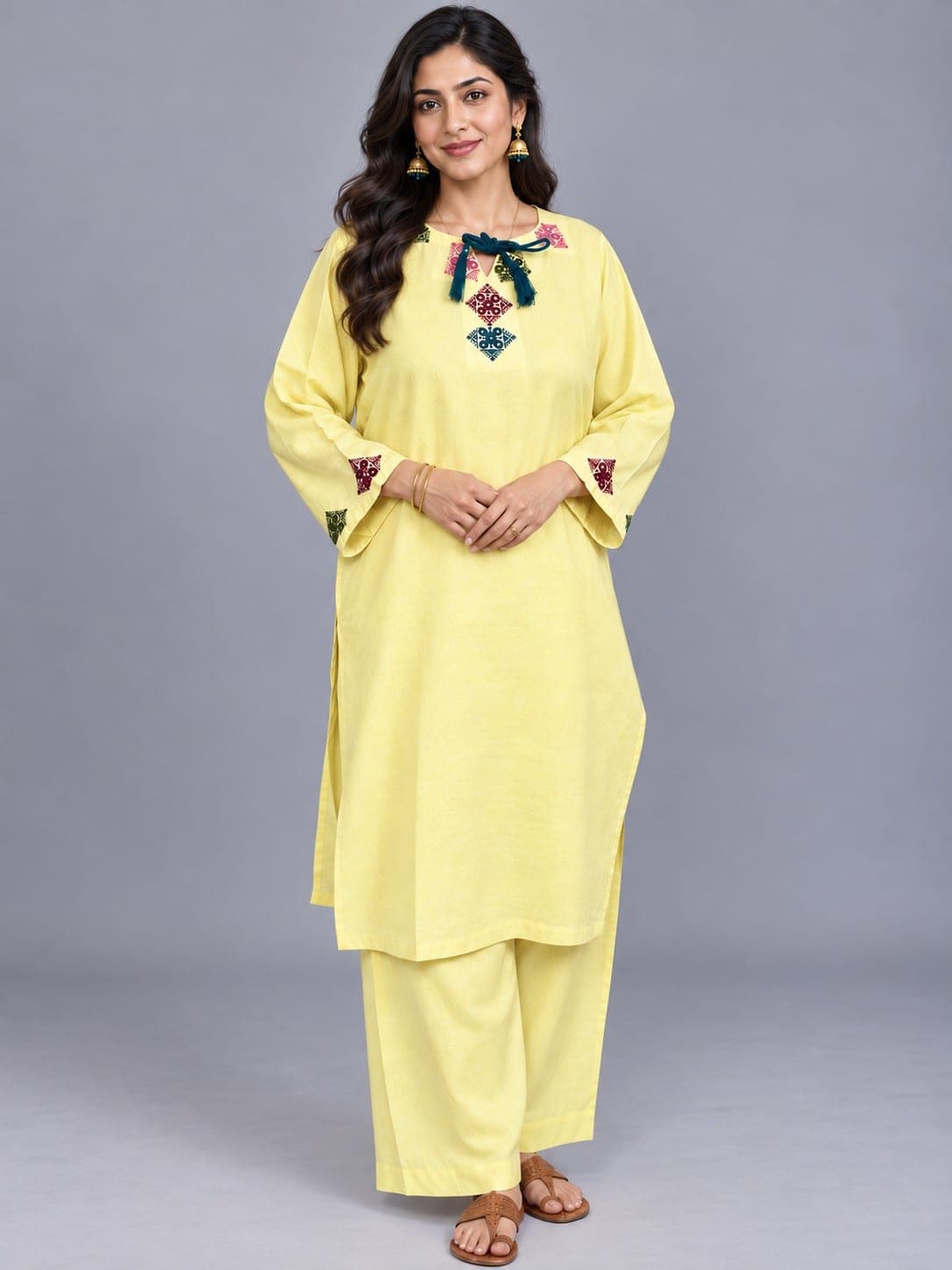 Lemon Yellow Embellished Two-Piece Suitss, detail 5 of 7