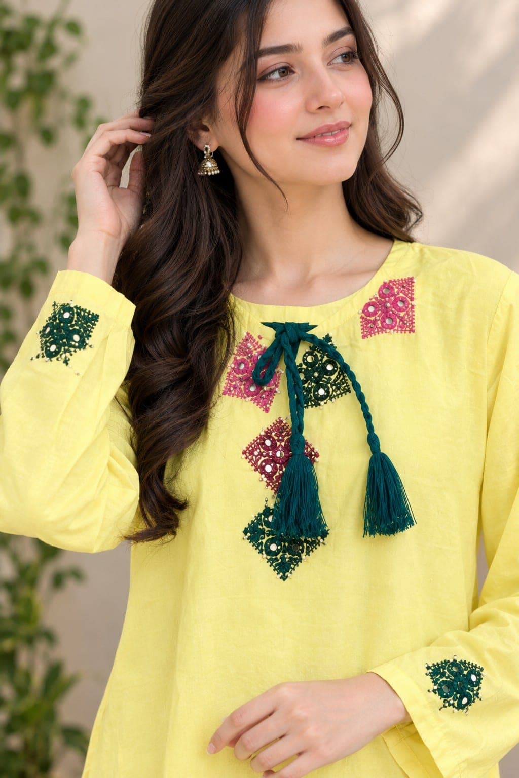 Lemon Yellow Embellished Two-Piece Suitss, detail 7 of 7