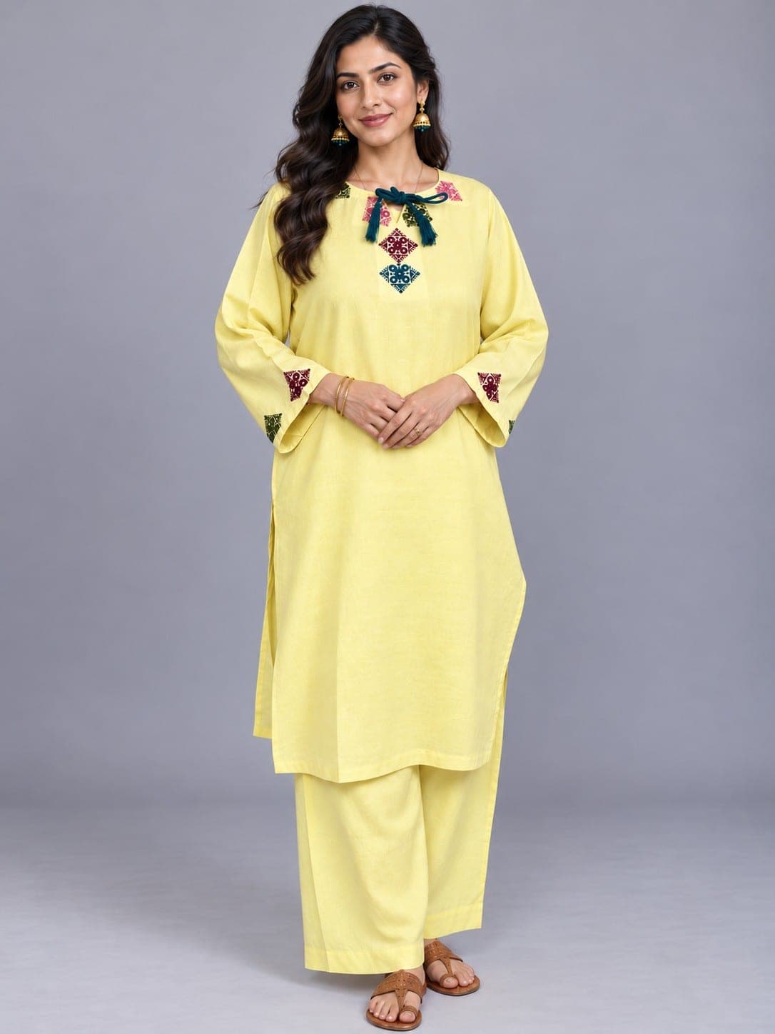 Lemon Yellow Embellished Two-Piece Suitss, detail 3 of 7