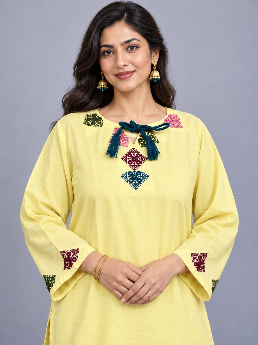Lemon Yellow Embellished Two-Piece Suitss, detail 4 of 7