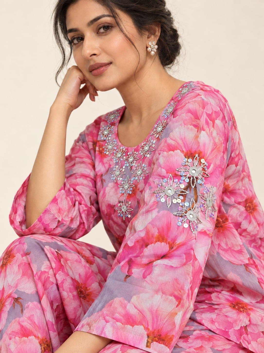 Pink Floral Embellished Two-Piece Suit, detail 5 of 5