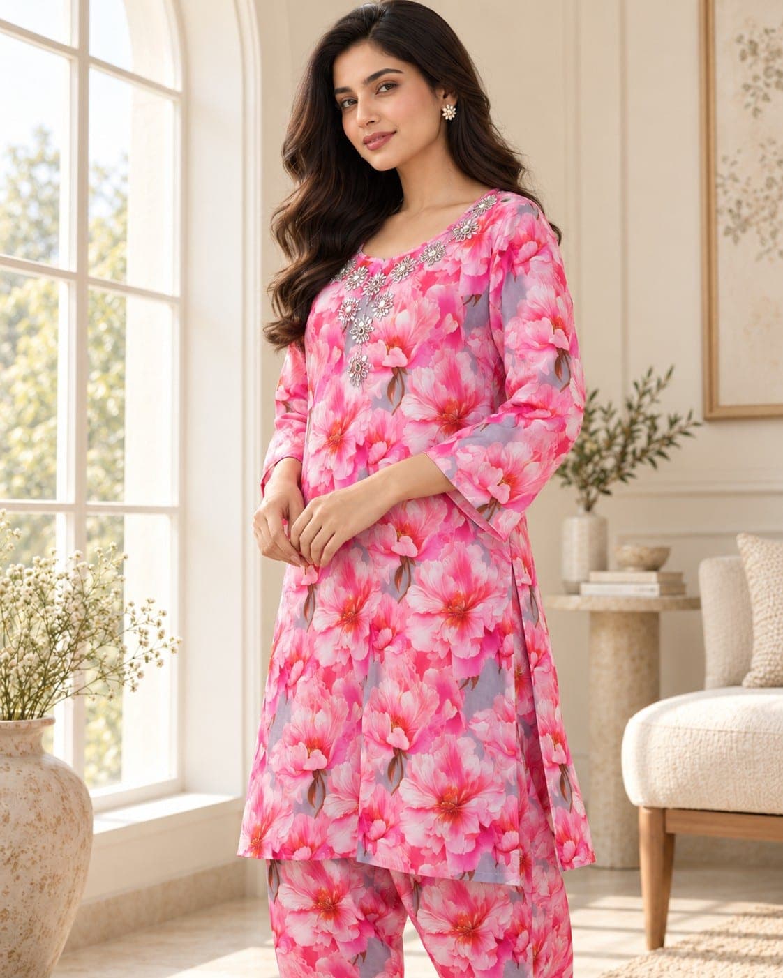 Pink Floral Embellished Two-Piece Suit, detail 2 of 5