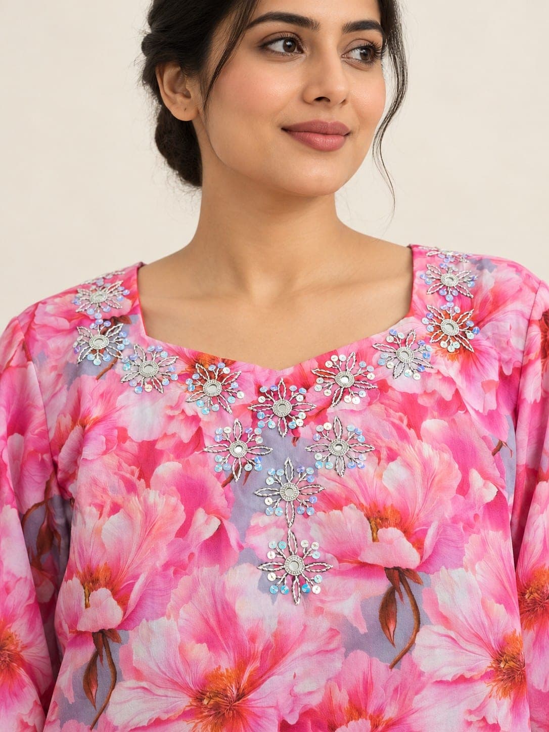 Pink Floral Embellished Two-Piece Suit, detail 3 of 5