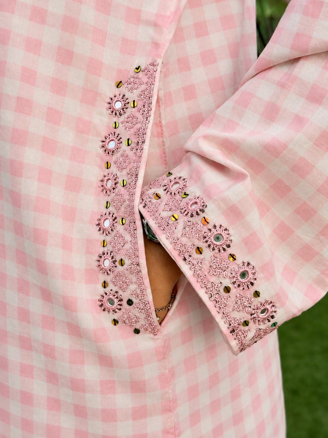 Pink Check Embroidered Two-Piece Suit, detail 1 of 4