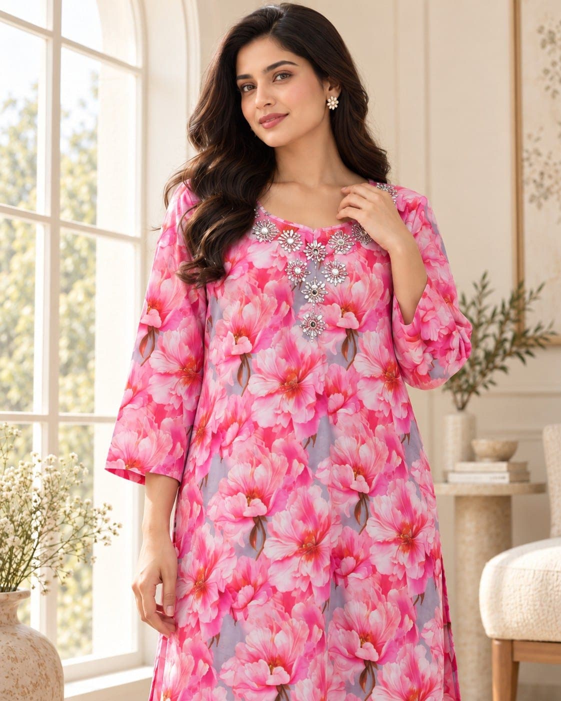 Pink Floral Embellished Two-Piece Suit, detail 1 of 5
