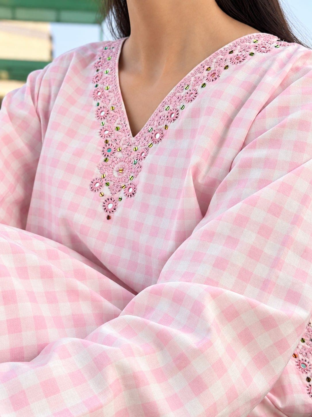 Pink Check Embroidered Two-Piece Suit, detail 2 of 4