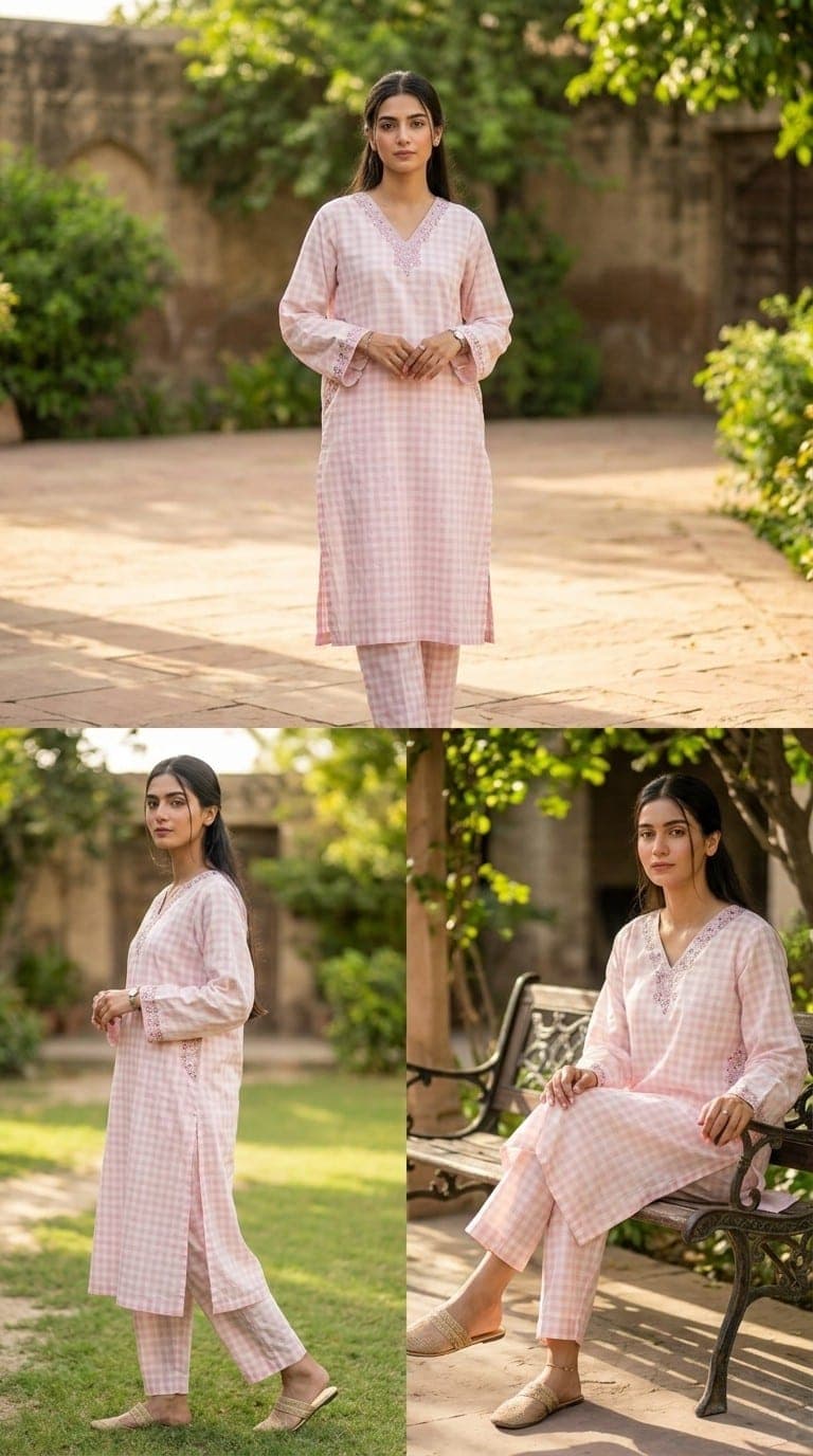 Pink Check Embroidered Two-Piece Suit, detail 4 of 4