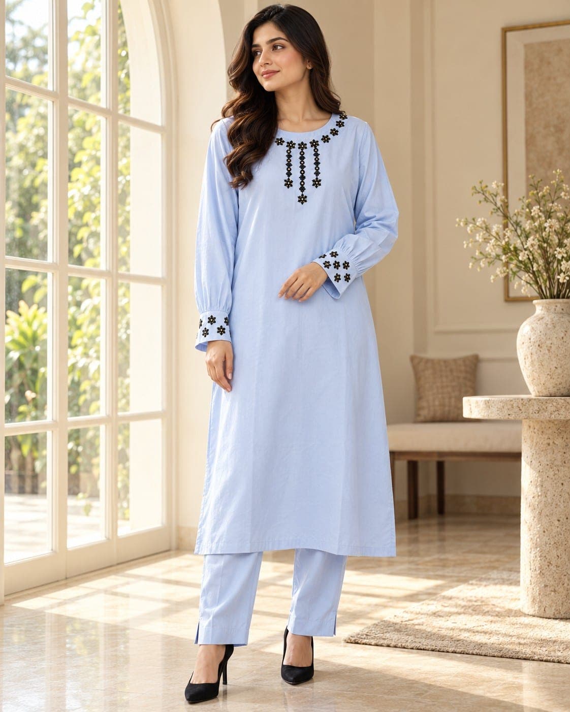 Powder Blue Embroidered Two-Piece Suit, detail 2 of 7