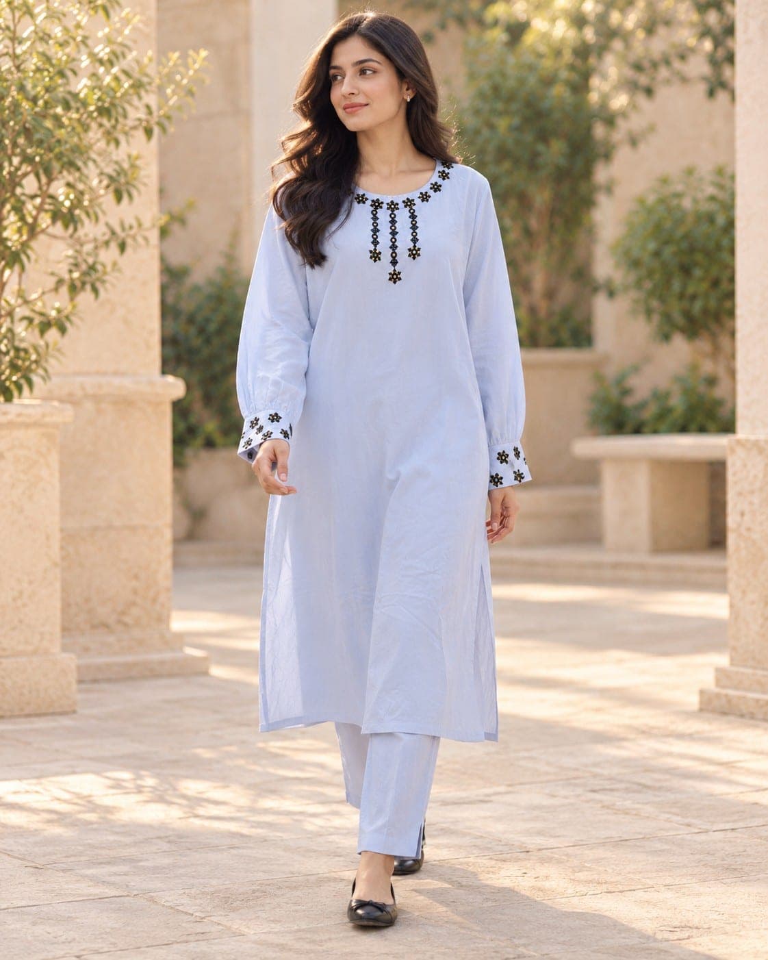 Powder Blue Embroidered Two-Piece Suit, detail 3 of 7
