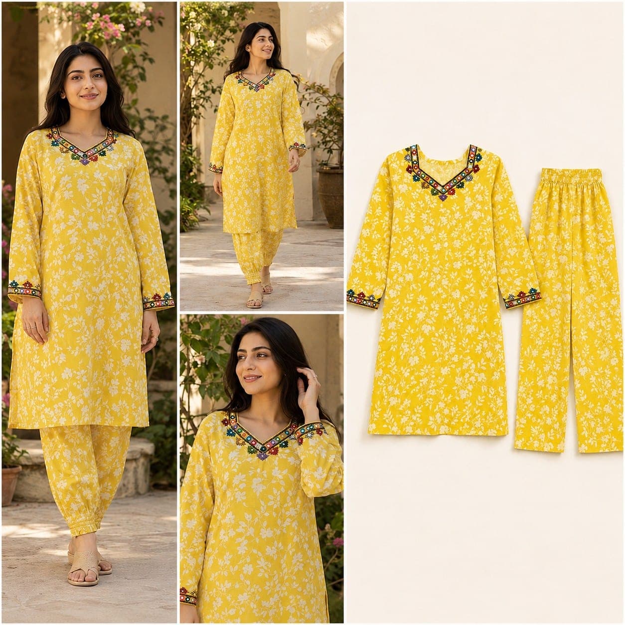 Yellow Floral Printed Two-Piece Suit, detail 3 of 7
