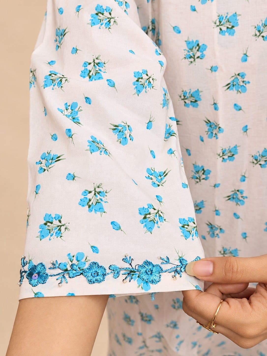 Sky Blue Floral Printed Kurti, detail 3 of 4