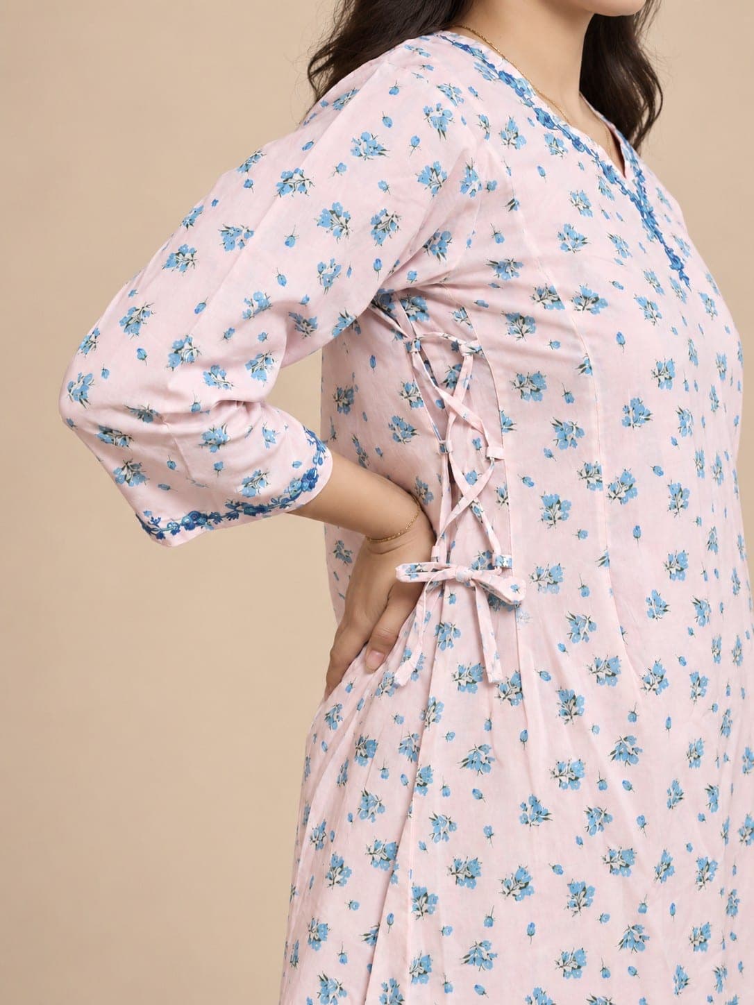 Sky Blue Floral Printed Kurti, detail 2 of 4