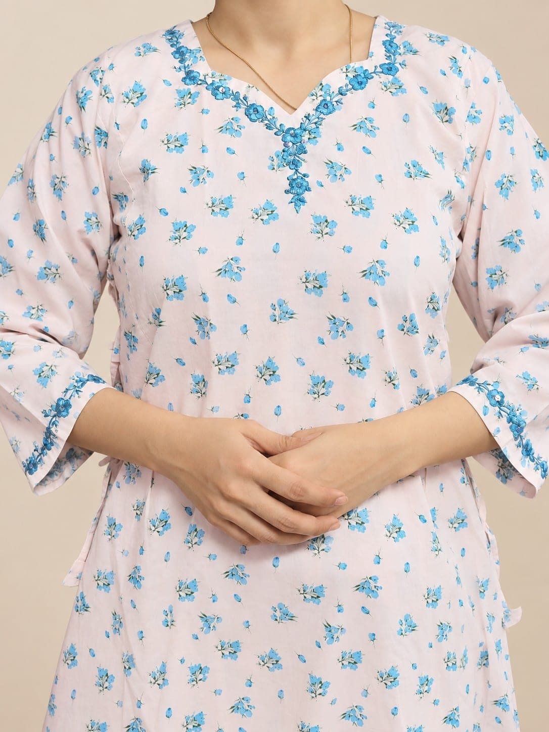 Sky Blue Floral Printed Kurti, detail 1 of 4