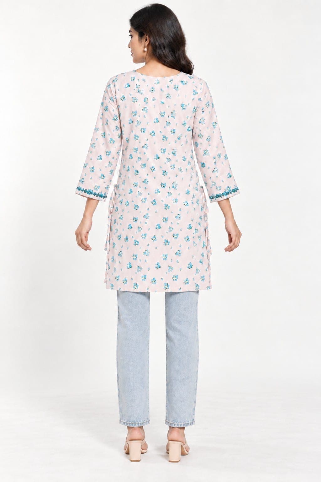 Sky Blue Floral Printed Kurti, detail 4 of 4