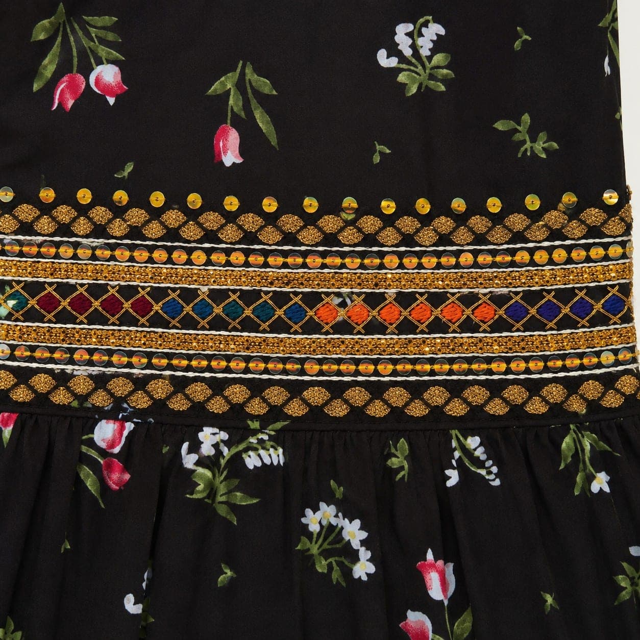 Black Floral Printed Flared Kurti, detail 4 of 6