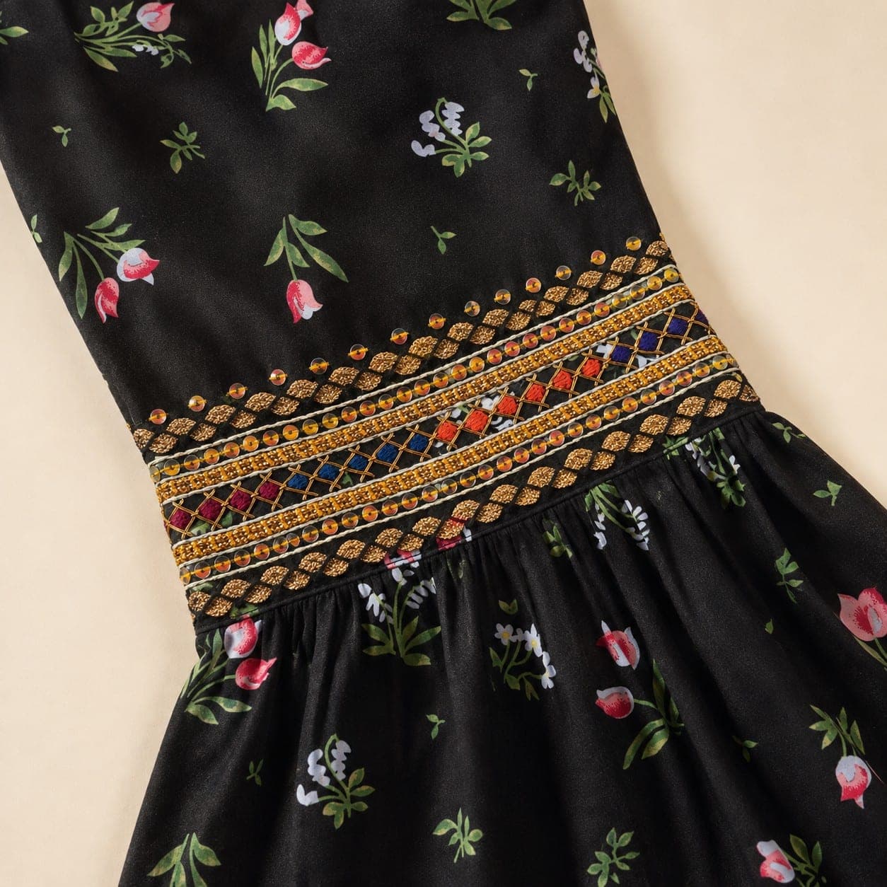 Black Floral Printed Flared Kurti, detail 5 of 6