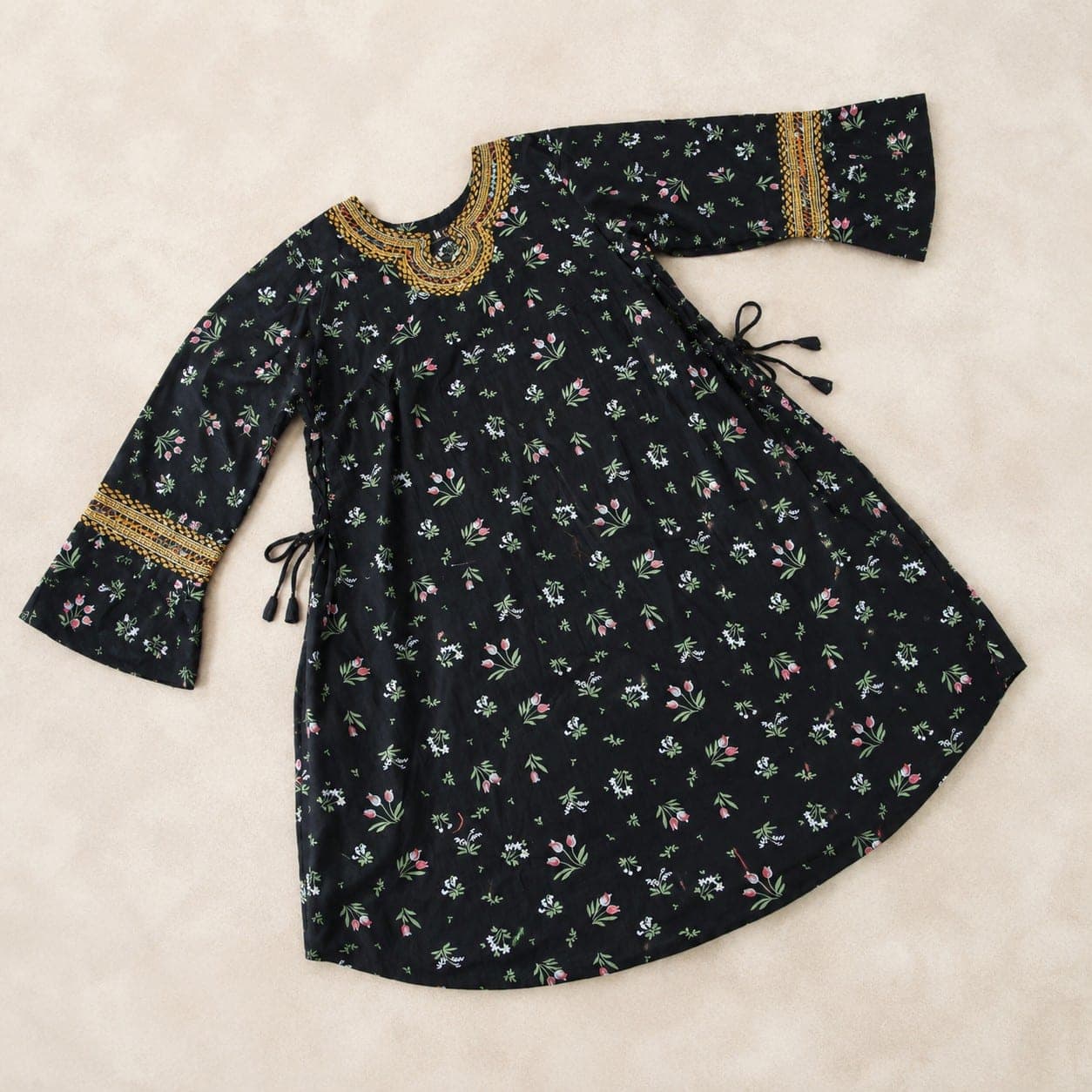 Black Floral Printed Flared Kurti, detail 6 of 6