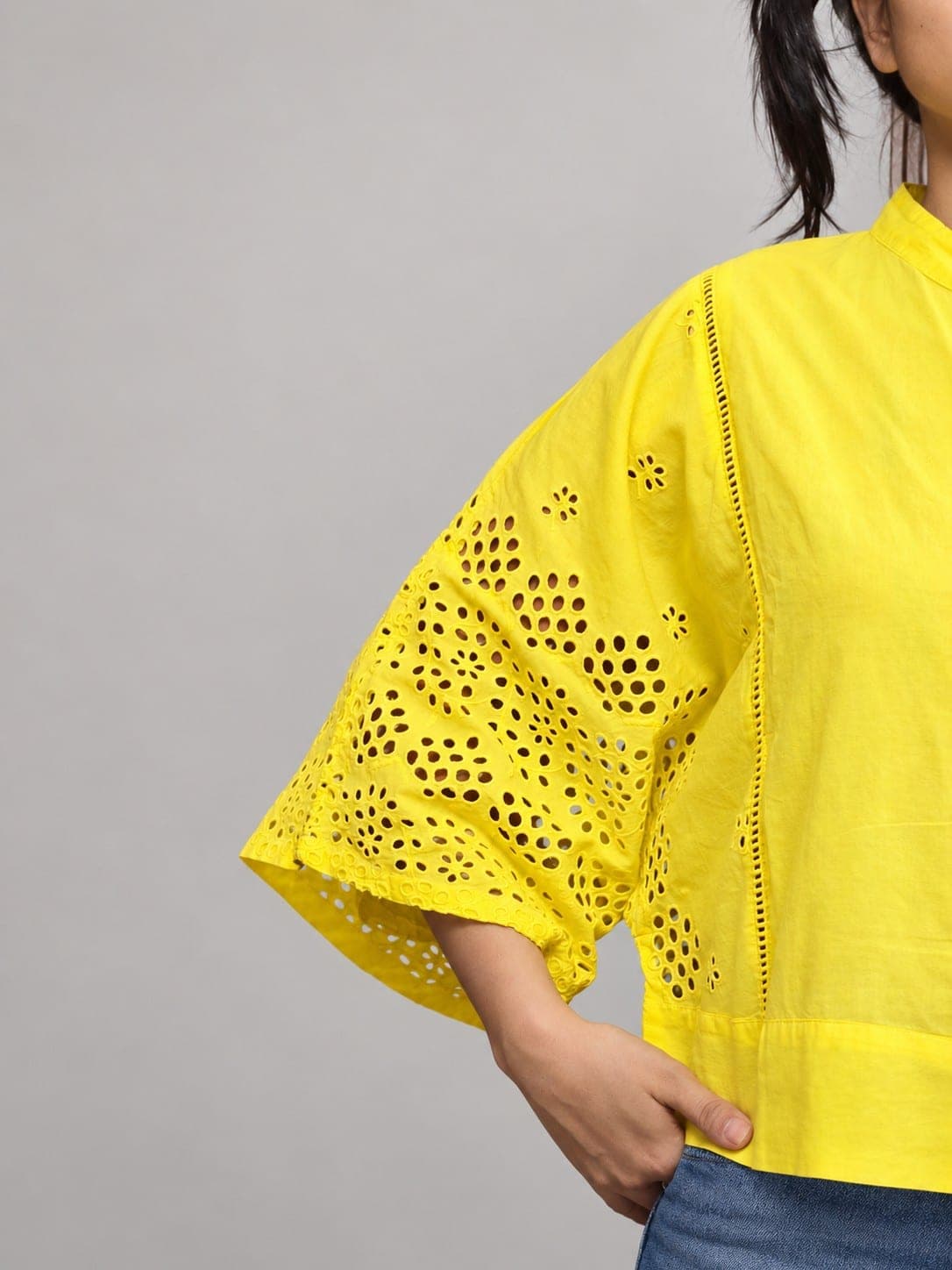 Women’s Yellow Eyelet Top with Embellished Back, detail 3 of 4