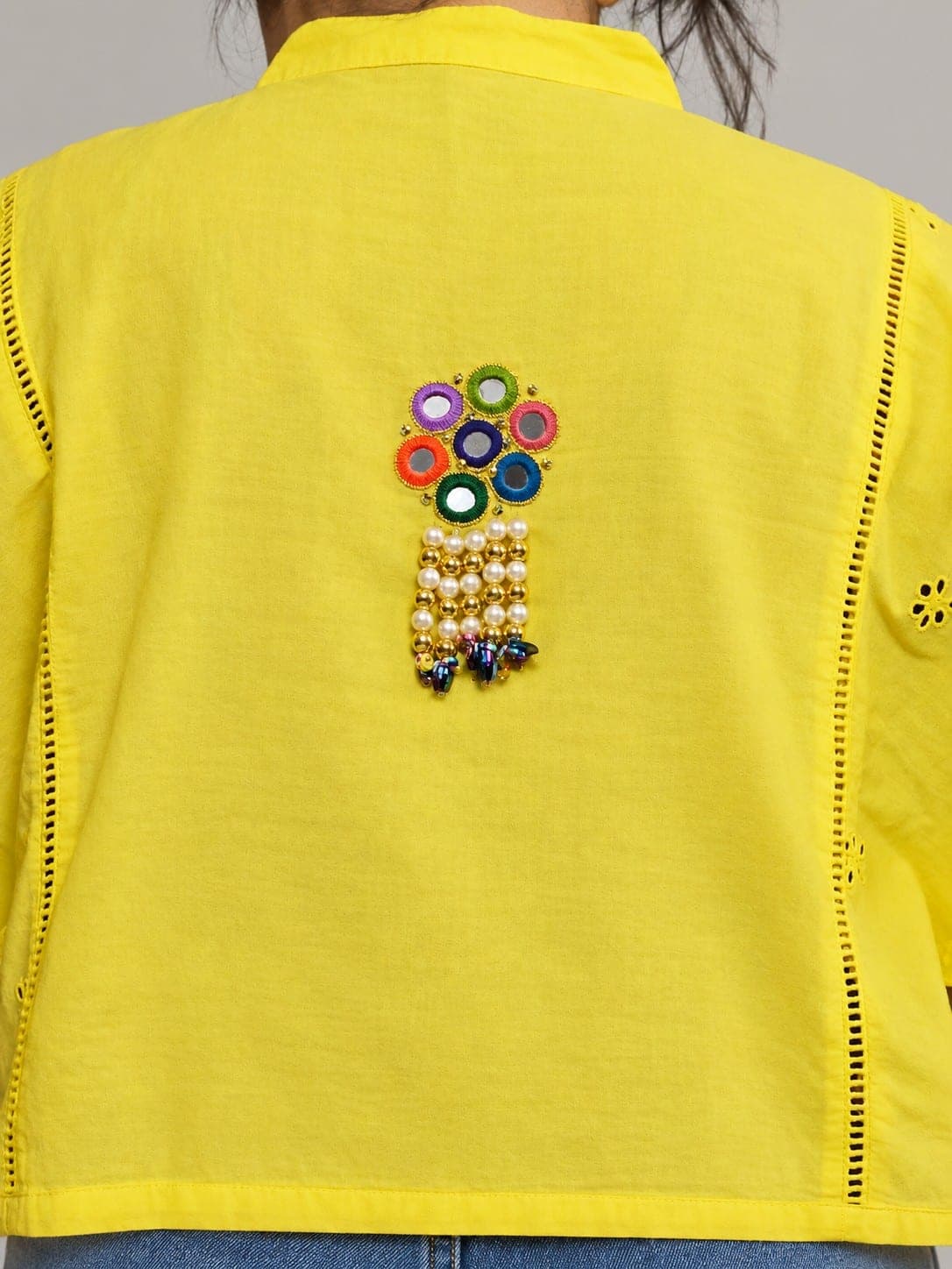 Women’s Yellow Eyelet Top with Embellished Back, detail 2 of 4