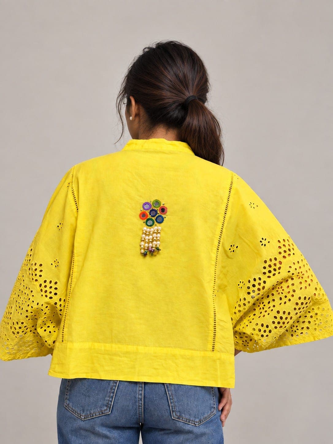Women’s Yellow Eyelet Top with Embellished Back, detail 4 of 4