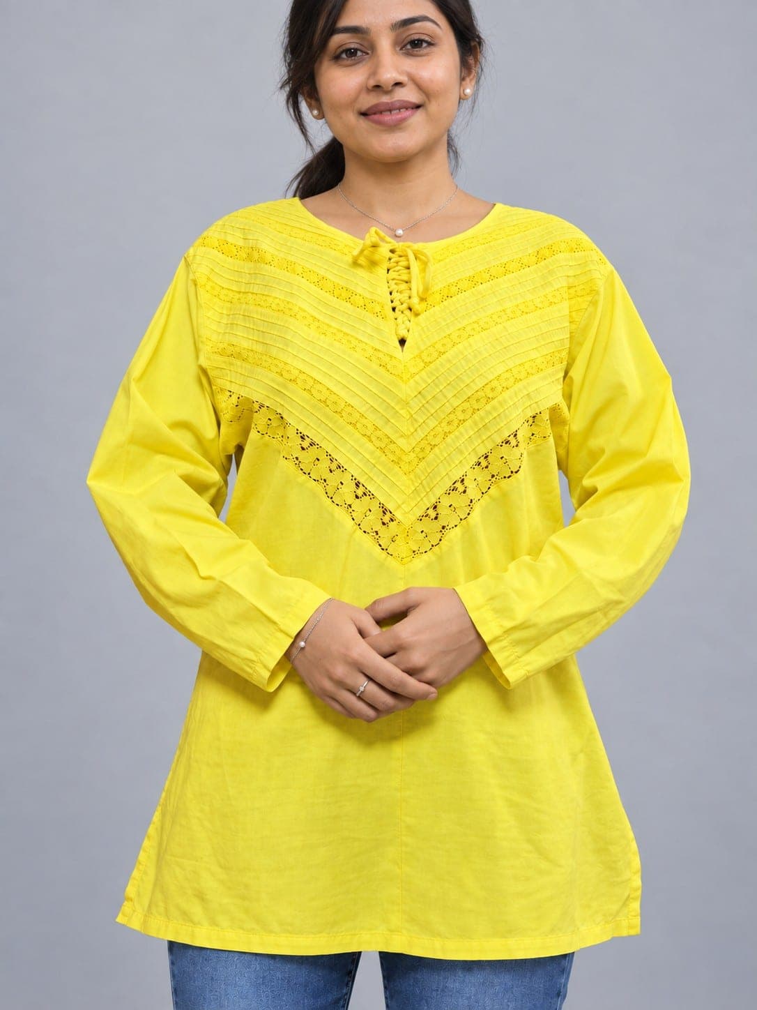Women’s Yellow Eyelet Top, detail 1 of 3