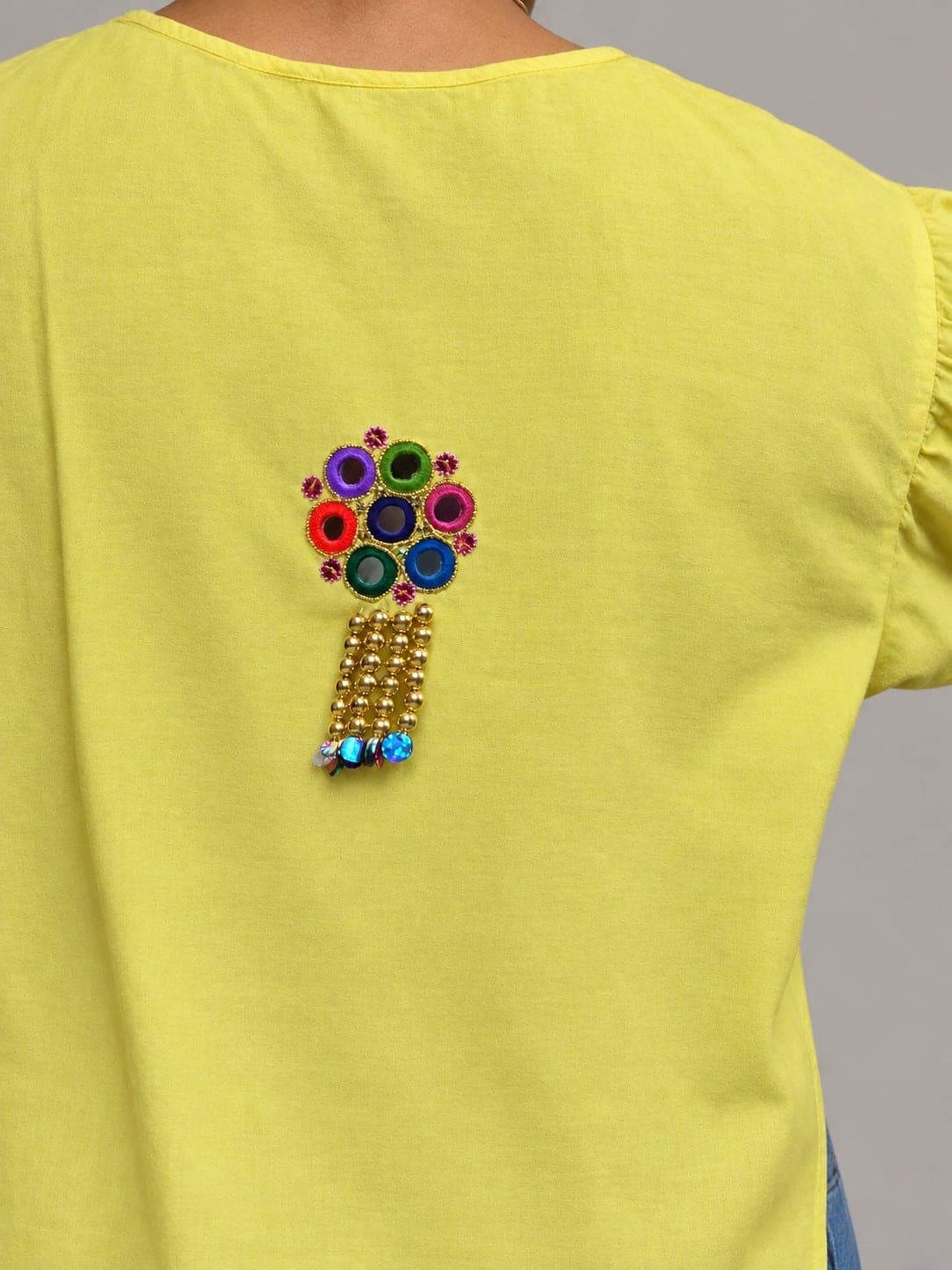Women’s Yellow Eyelet Top, detail 2 of 3