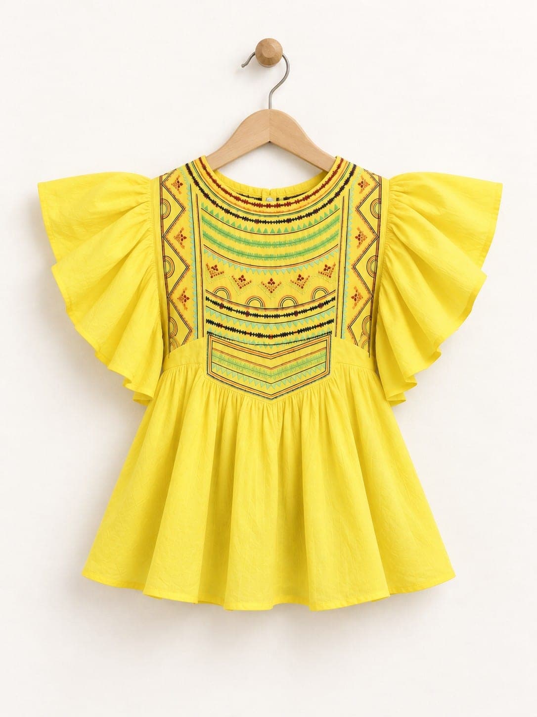 Women’s Yellow Peplum Top with Flutter Sleeves