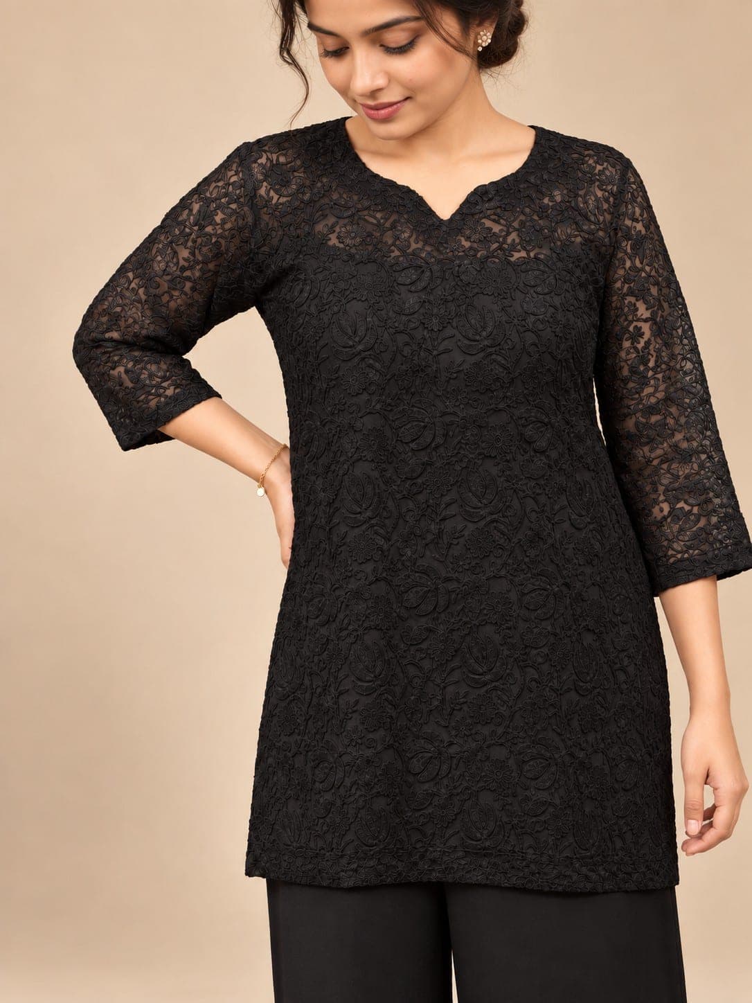 Women’s Black Embroidered Lace Shirt, detail 1 of 1