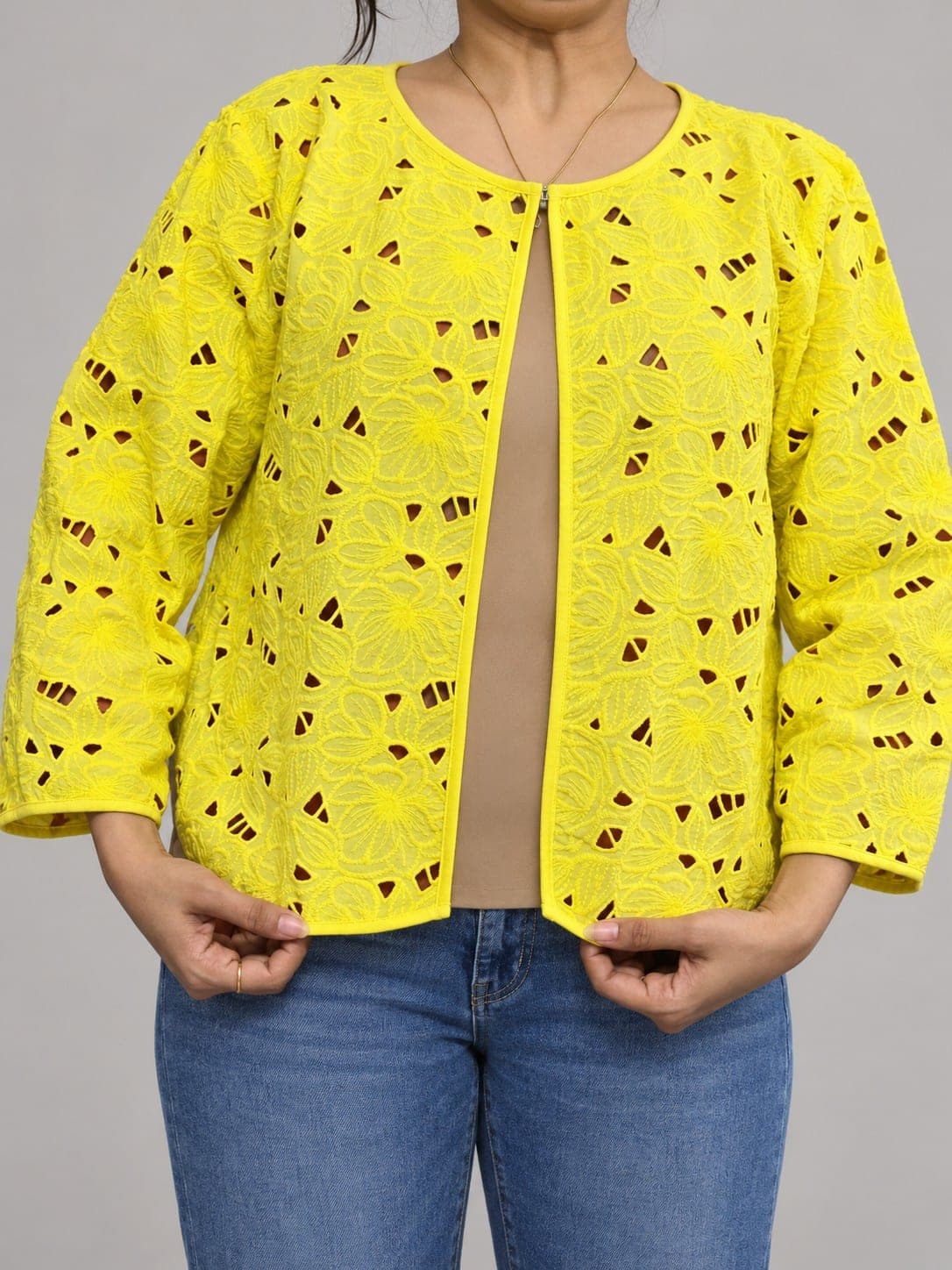 Women’s Yellow Floral Cutwork Coati