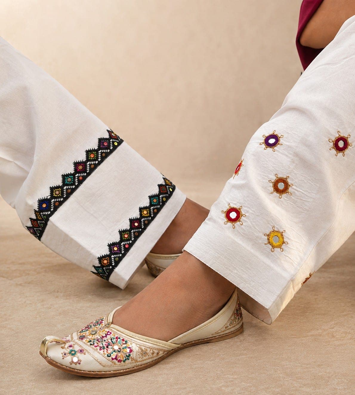 White Embroidered Trouser