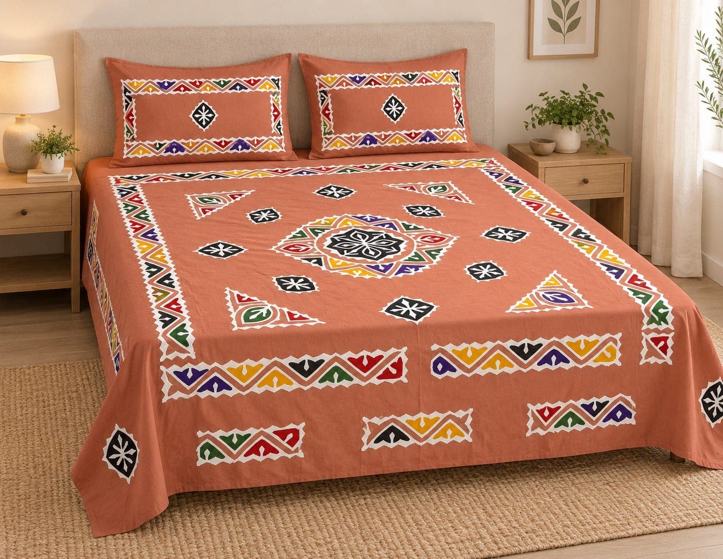 Colourful Traditional Bedsheet / Chaadar, detail 1 of 6