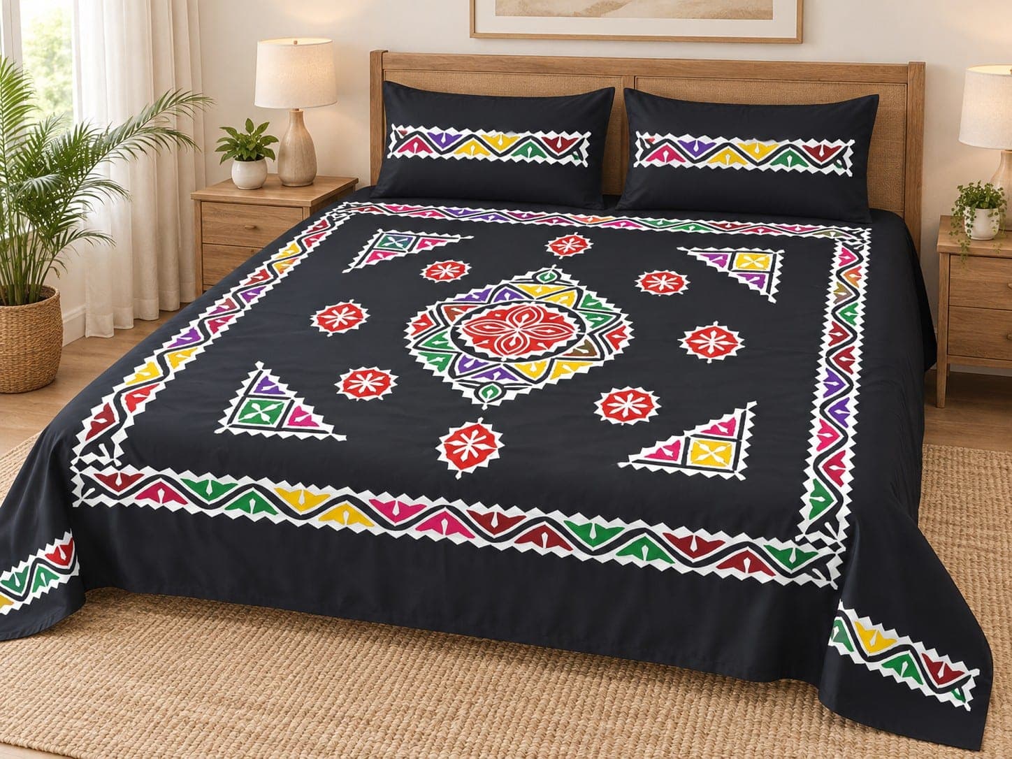 Colourful Traditional Bedsheet / Chaadar, detail 5 of 6