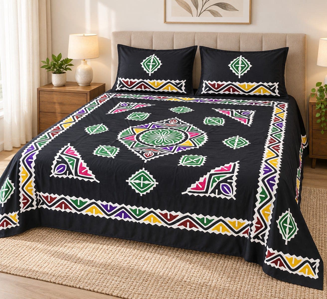 Colourful Traditional Bedsheet / Chaadar, detail 2 of 6
