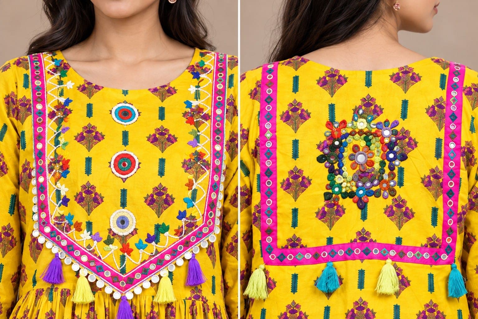 Yellow Embroidered Flared Frock, detail 1 of 1